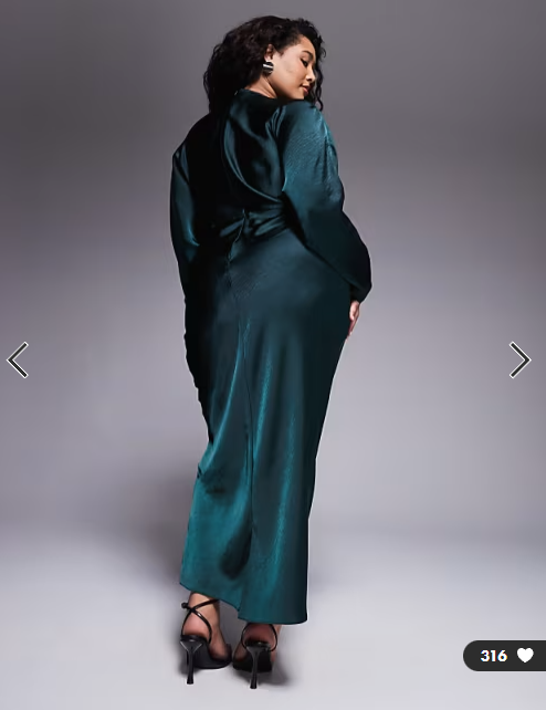 ASOS DESIGN Curve satin batwing maxi dress in forest green