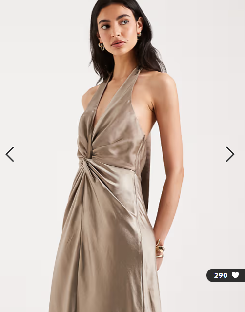 Six Stories Bridesmaids satin plunge knot detail open back maxi dress in mocha