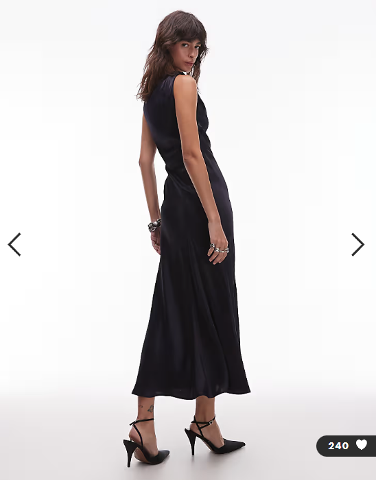 & Other Stories satin crepe midi dress with drape neck in navy