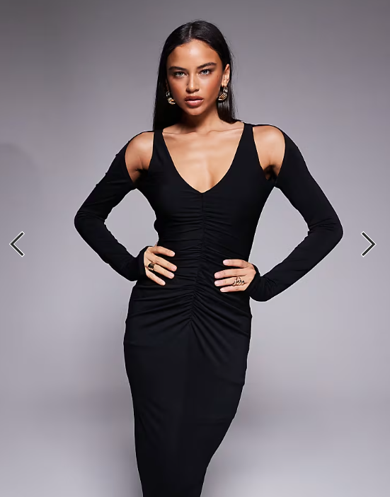 TFNC long sleeve shoulder cut out open back maxi dress in black