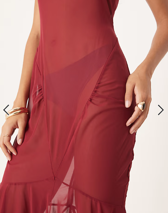 ASOS DESIGN chiffon cut about seam detail maxi slip dress in burgundy
