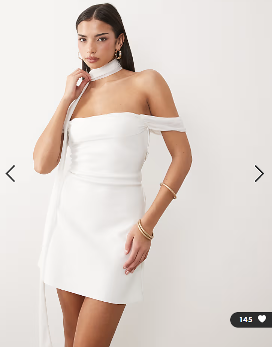 ASOS DESIGN bonded crepe bardot mini dress with sheer scarf detail in ivory