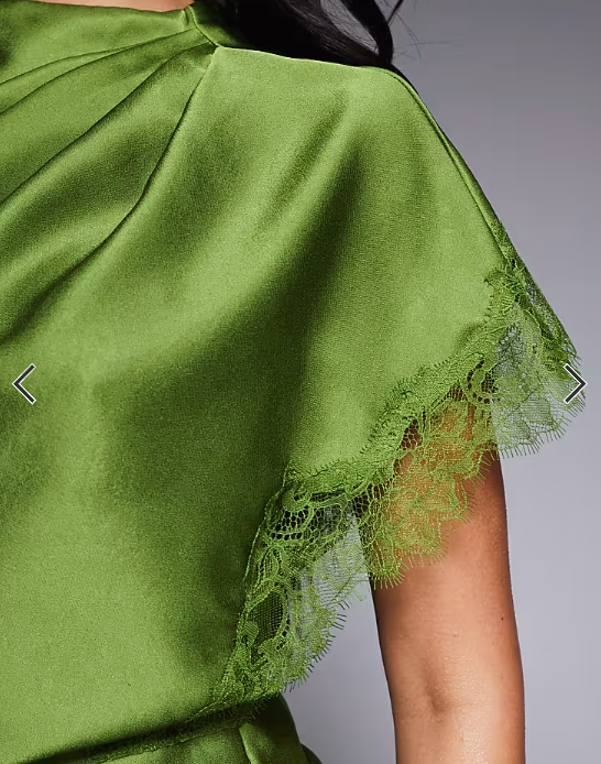 Forever New satin and lace asymmetric shoulder maxi dress in green