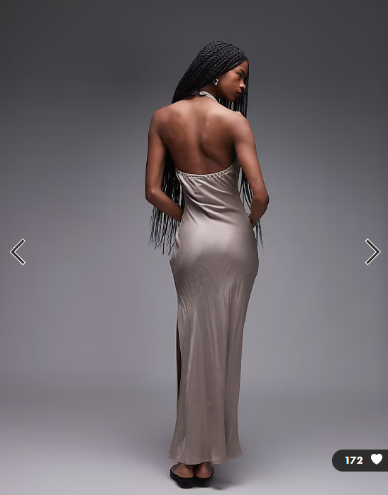 ASOS DESIGN satin halter bias maxi dress in mocha