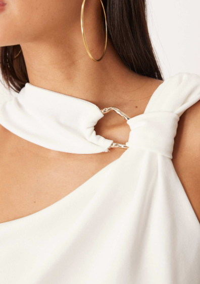 ASOS DESIGN knot detail halter top with trim detail in ivory