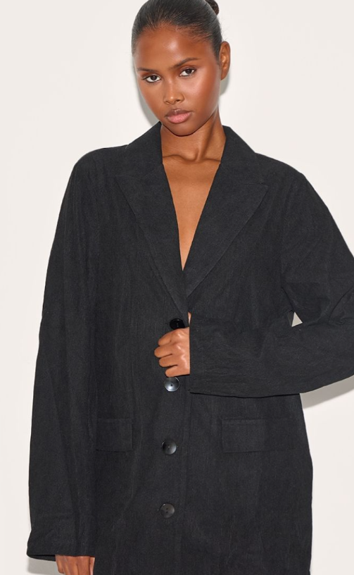 Black Cord Oversized Blazer Dress