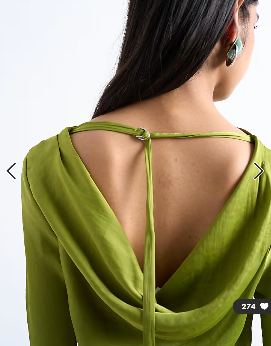 Topshop cowl back long sleeve mini satin in green