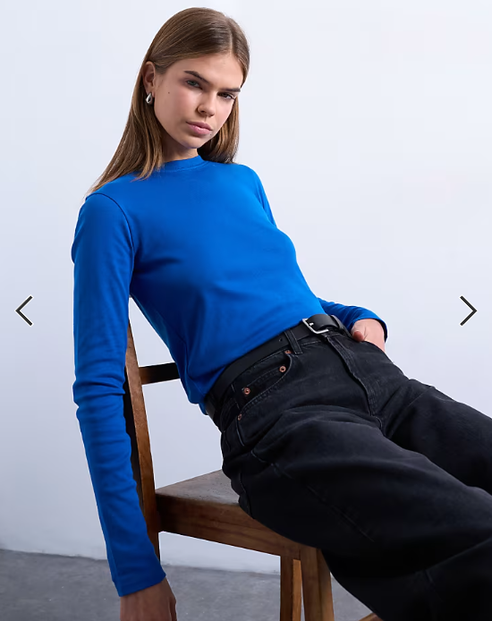 Topshop long sleeve everyday tee in cobalt blue