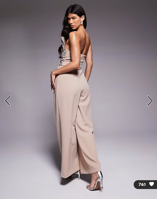 ASOS LUXE 3D petal jumpsuit with drop bead detail in stone