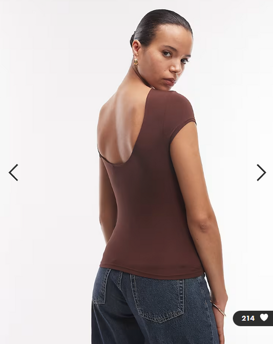 ASOS DESIGN slinky cap sleeve scoop back top in chocolate