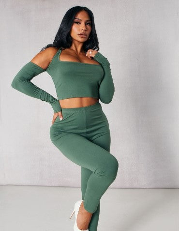 SHAPE SEA GREEN COTTON HALTERNECK CROP TOP