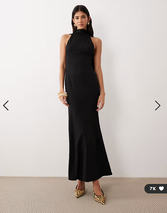 ASOS DESIGN crepe scarf detail with plunge back in black in scuba-style fabric