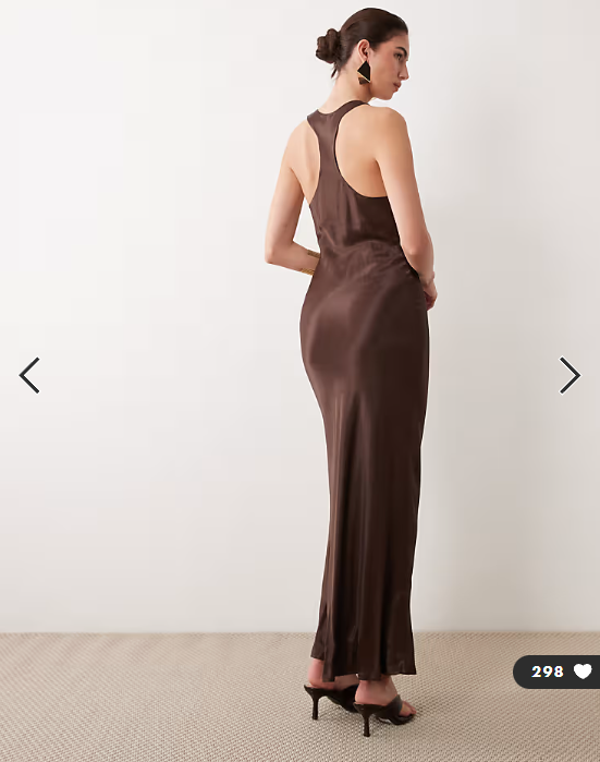 ASOS DESIGN satin racer neck maxi dress with split in chocolate brown