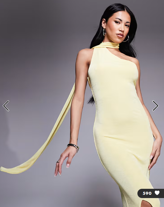 Aria Cove scarf neck one shoulder maxi dress in yellow