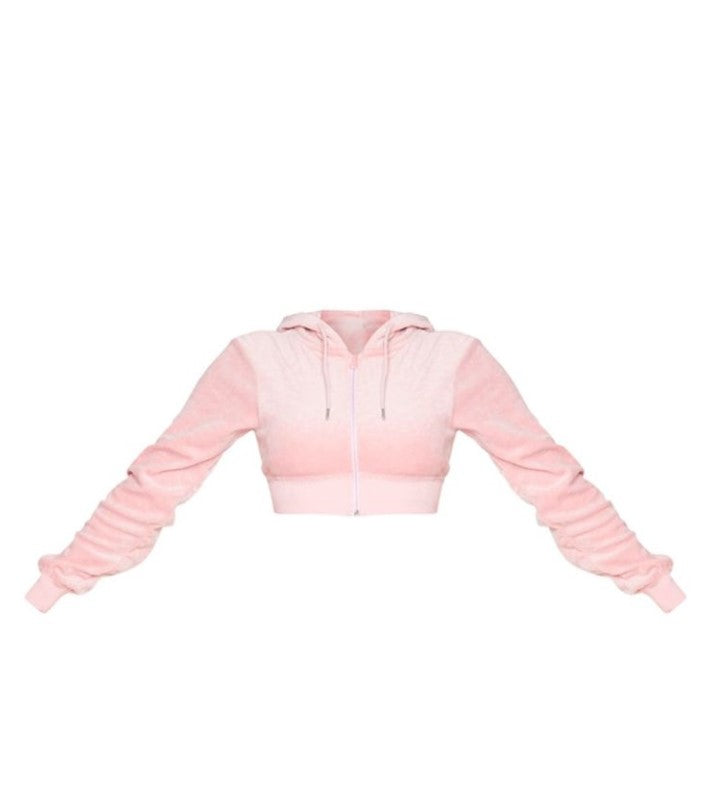 Shape Dusty Pink Velour Diamante Extreme Crop Sweater