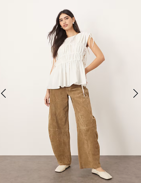 ARRANGE clean cotton ruched top with drawstring detail in white