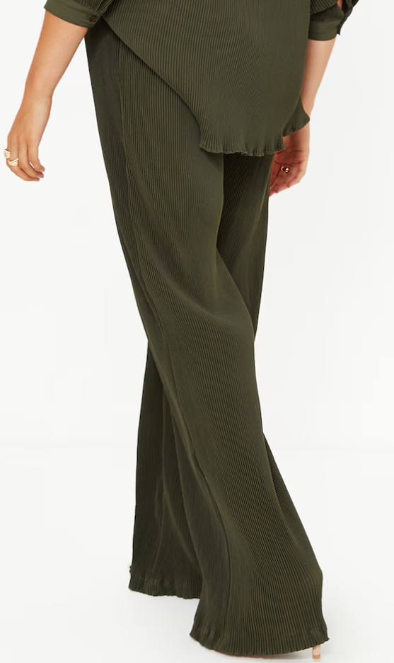 Maternity Dark Olive Plisse High Waisted Wide Leg Pants