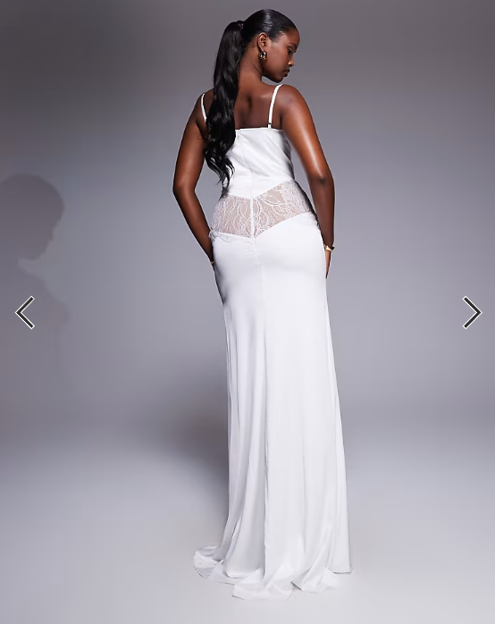 The Dolls House Circa Dolce lace cut-out satin maxi dress in ivory