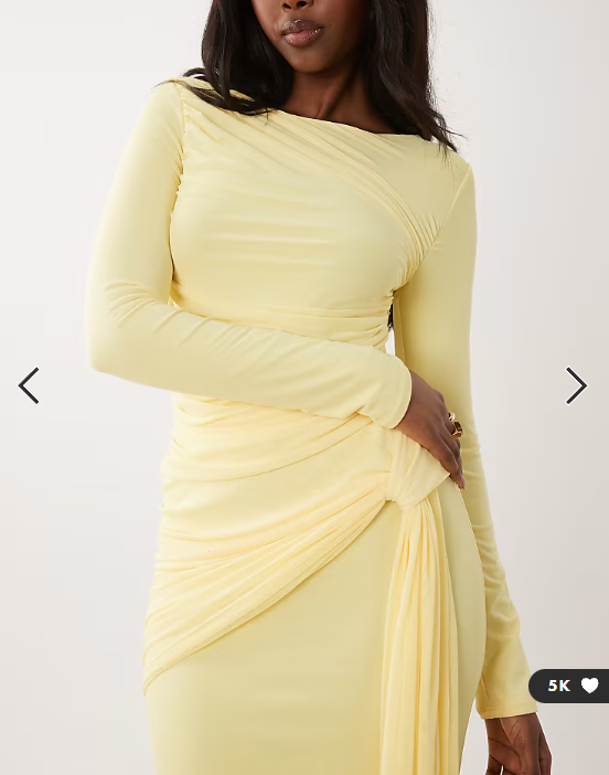 ASOS DESIGN mesh long sleeve maxi dress in lemon