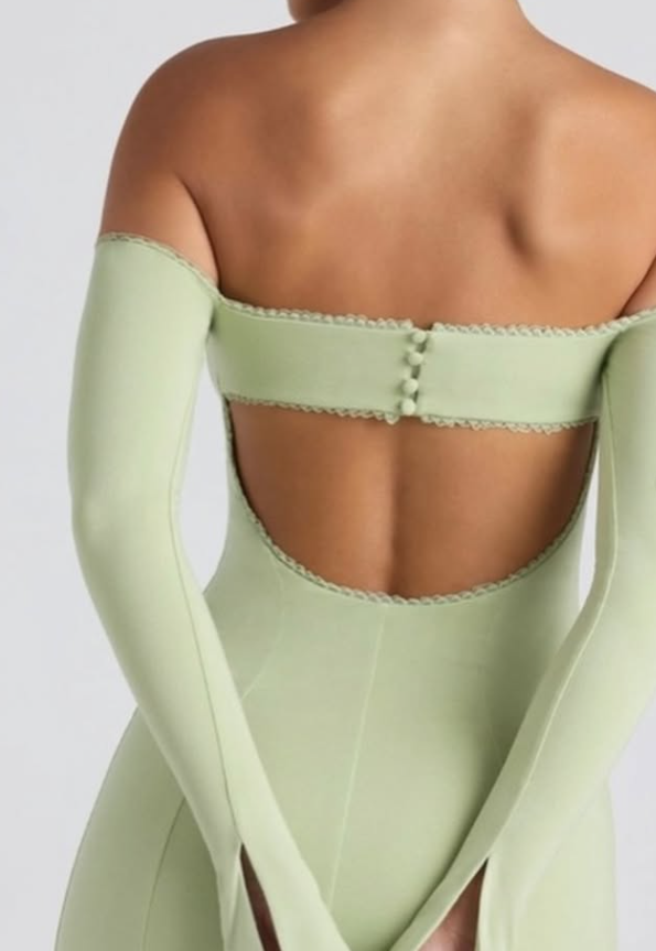 Oh Polly Green Off-Shoulder Long Sleeve Cocktail Dress