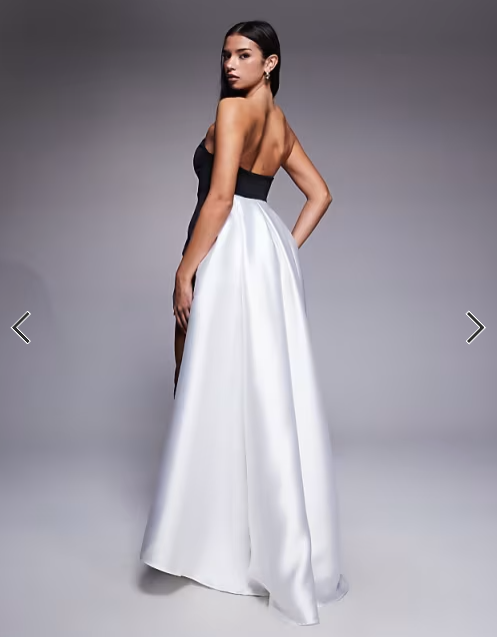 Asos - bandsau domed pencil with exaggerated tail mini dress in mono