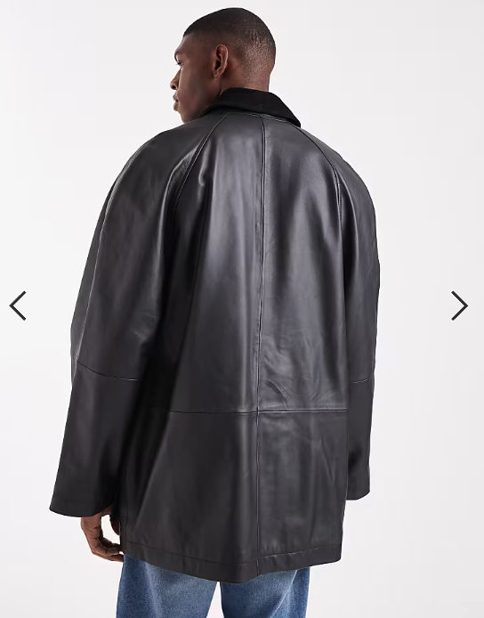 ASOS DESIGN mid length coach jacket in real leather in black