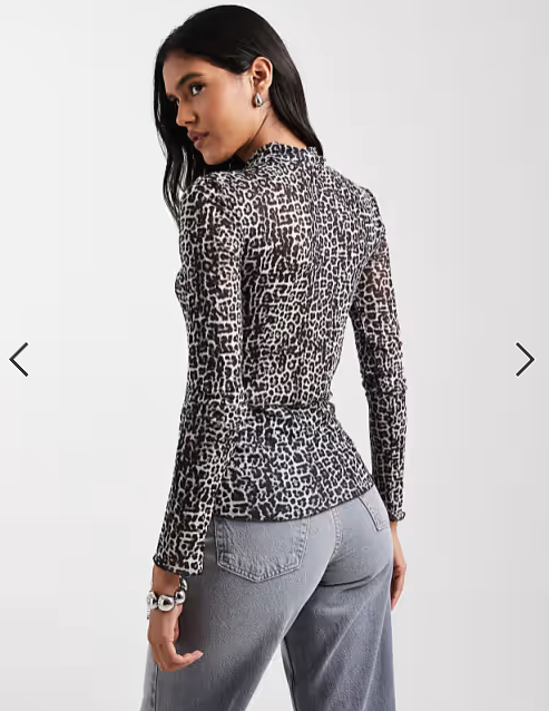 Asos - Pieces high neck mesh top in tonal animal print