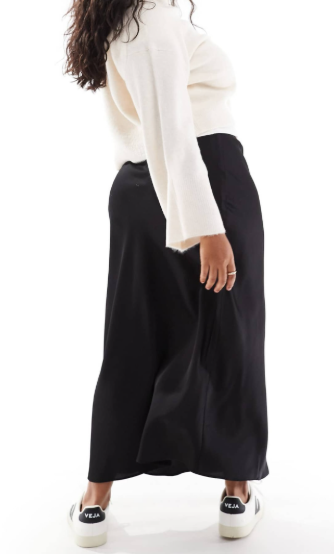 Asos - curve satin bias midi skirt in black