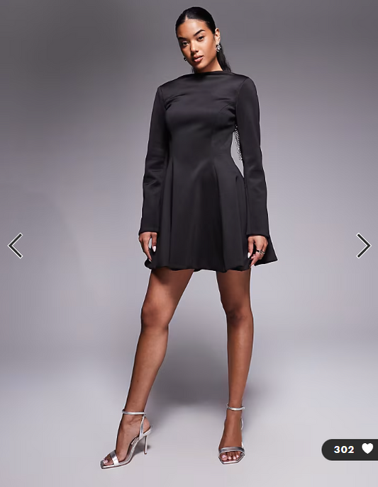 ASOS DESIGN blazer mini dress with fringe embellished open back in black scuba-style fabric