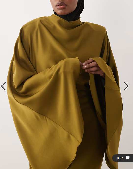 ASOS DESIGN funnel neck satin maxi dress with exaggerated sleeves in olive green
