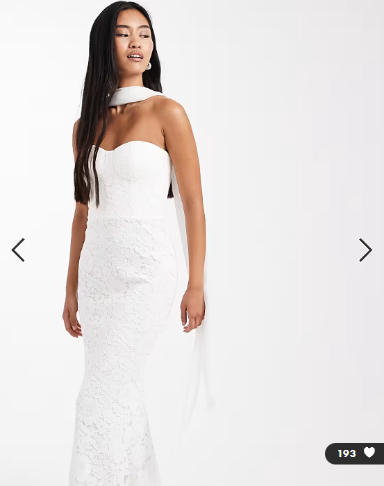 Asos - Six Stories Bridal lace bandeau scarf neck maxi dress in white