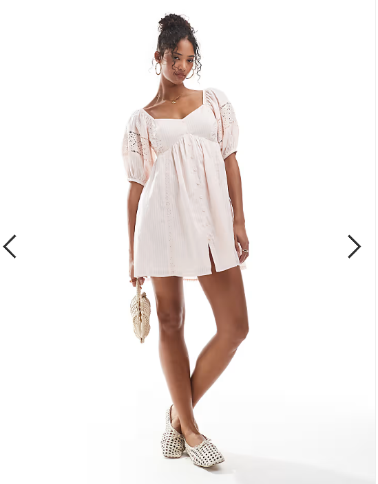 New Look embroidered button through mini dress in pink