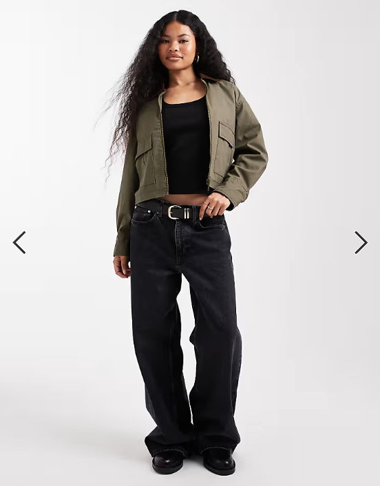 New Look Petite cropped barn jacket in khaki