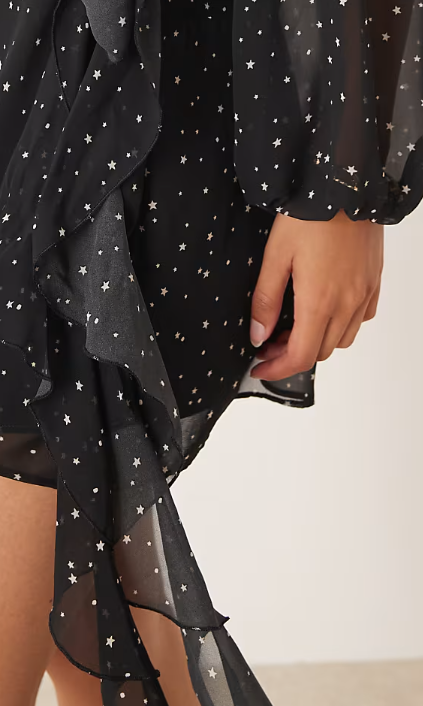 Asos - Abercrombie & Fitch long sleeve plunge neck wrap front mini dress in black star print