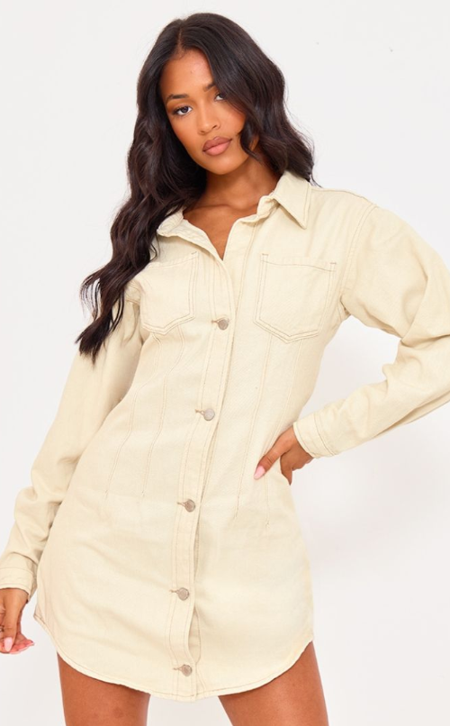 Plt - Tall Ecru Denim Oversized Shirt Dress