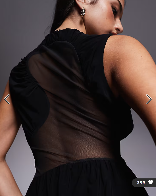 ASOS DESIGN midi dress with cowled skirt and mesh cut out detailing