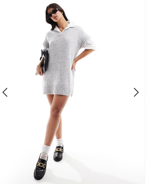 Miss Selfridge knitted vest mini dress in grey marl