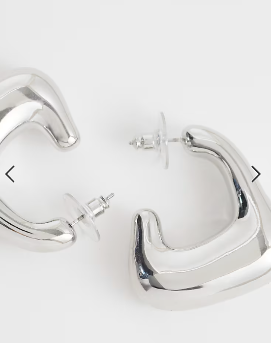 DesignB London chunky irregular hoop earrings in silver