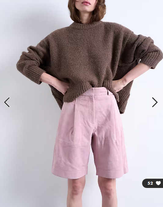 Topshop premium real suede longline shorts in pink