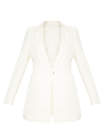 Cream Double Breasted Woven Blazer