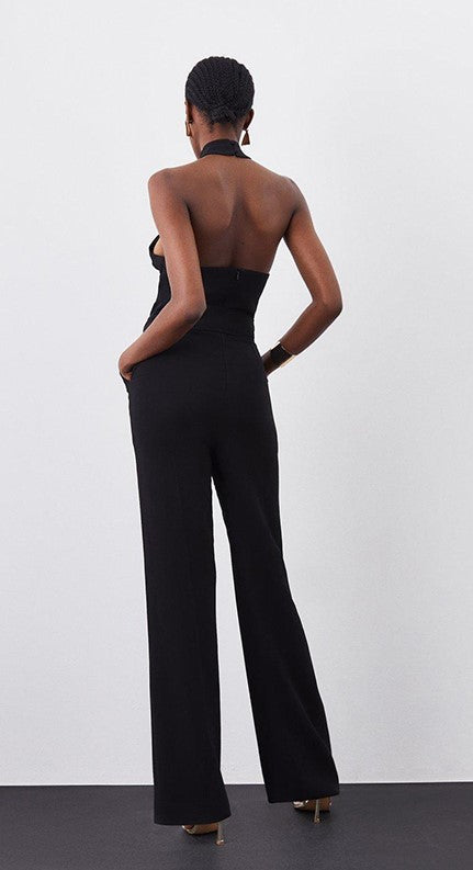 Compact Viscose Stretch Drape Tailored Jumpsuit