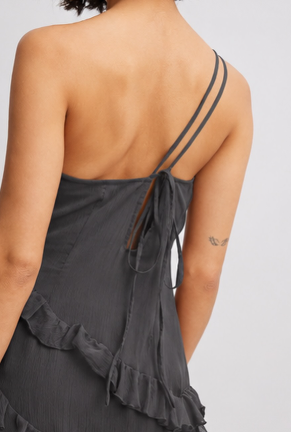 Na-kd - ruffle chiffon midi dress in grey