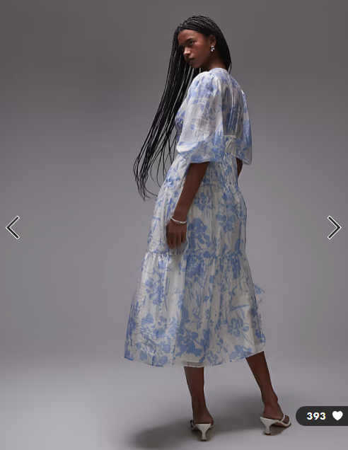 & other stories - midaxi dress with volume sleeves blue floral print