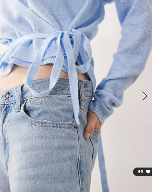 VILA tie waist knitted cardigan in light blue melange