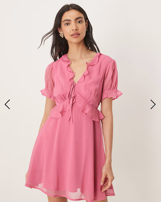 Wednesday's Girl short sleeve floaty ruffle dress in dusty pink