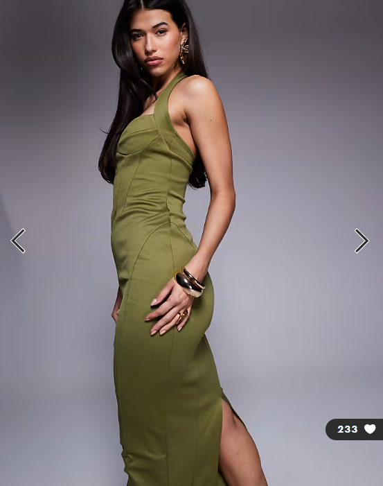 ASOS DESIGN structured corseted midi dress in olive