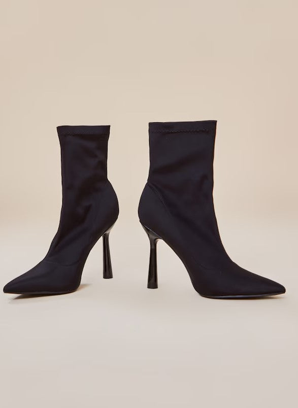 Black Stretch Ankle Stiletto Heeled Boots