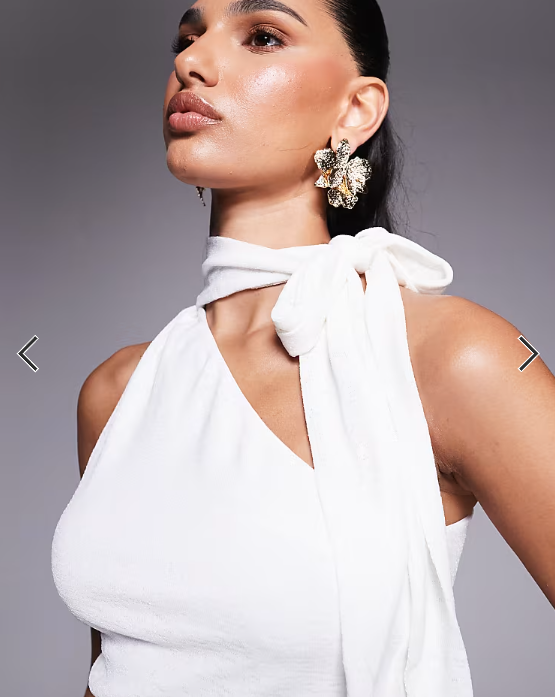 Princess Polly Anderstone slinky scarf neck tie top in white