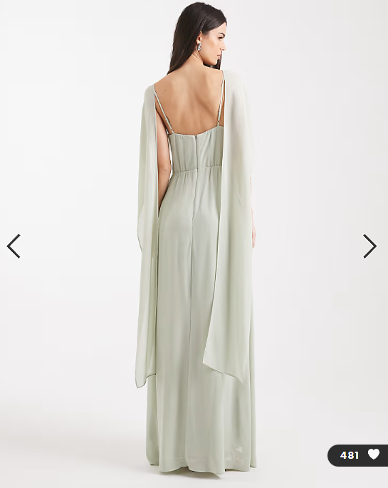 TFNC Bridesmaid chiffon cape twist detail maxi dress in sage green