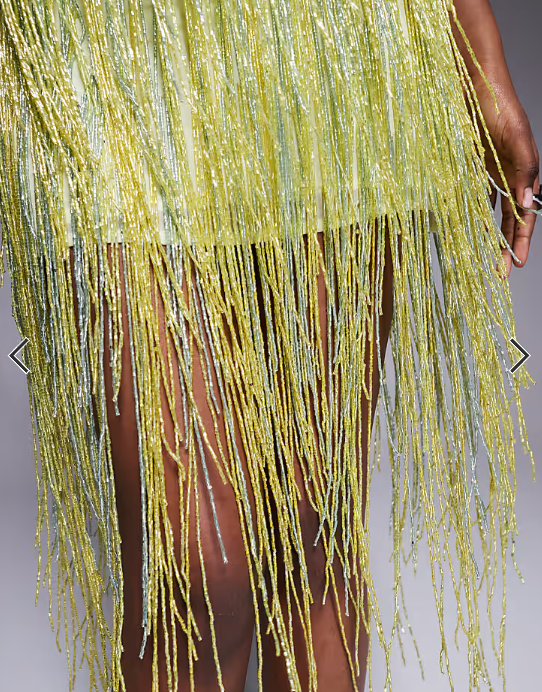 ASOS DESIGN beaded fringe mini cami dress in pale yellow